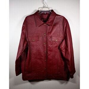Terry Lewis Classic Luxuries Womens Red Leather Snap Button Jacket Size Large